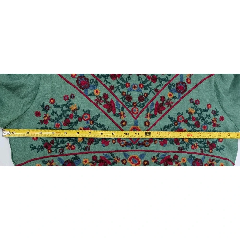 Umgee Green Embroidered Tunic Dress Flutter Sleeve Size L Boho Hippie Festival - Picture 7 of 11